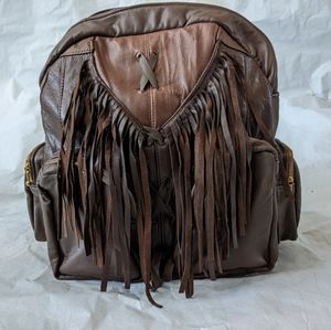 Brown Handmade Leather Fringe Backpack